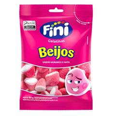 BALA DE GELATINA FINI BEIJOS DE MORANGO PACOTE C/ 80G